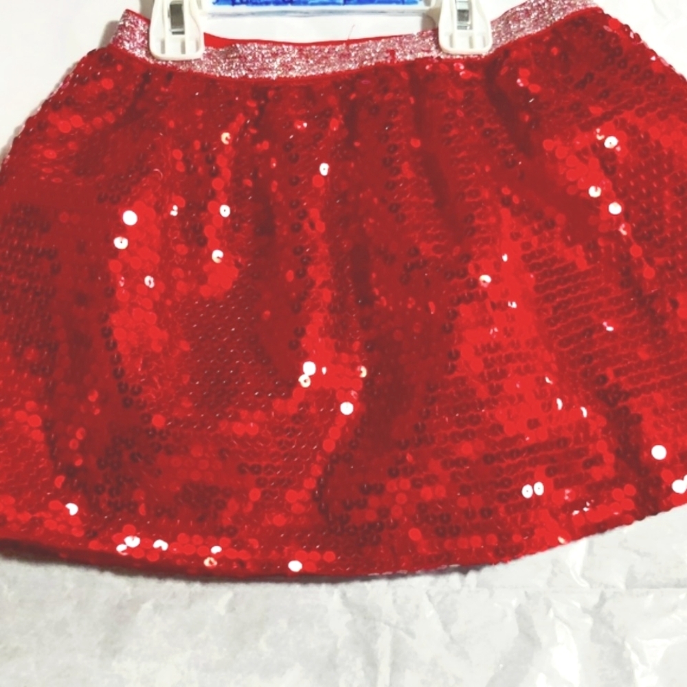 Girls red fancy Sequence  skirt